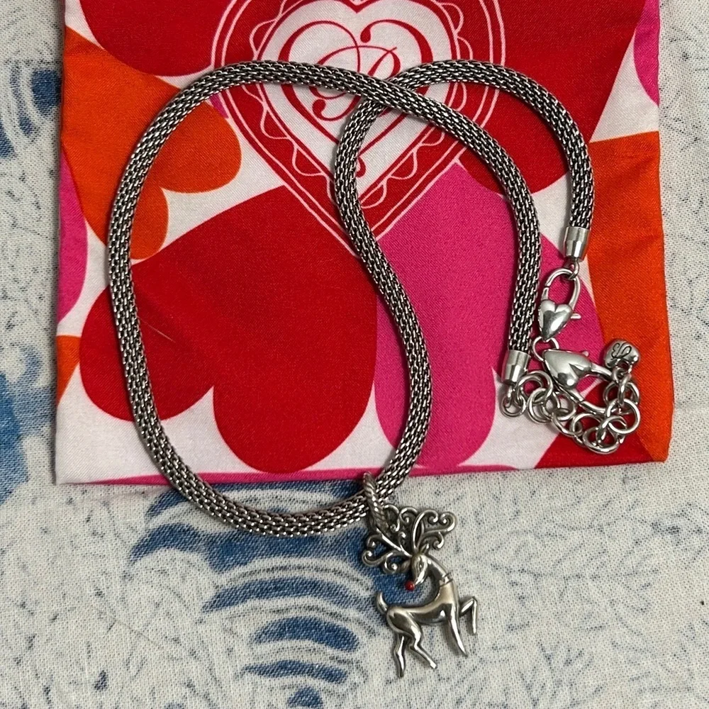 Brighton Beverly Glam Necklace & Reindeer Charm Silver Plated & Cloth Bag - Picture 5 of 13